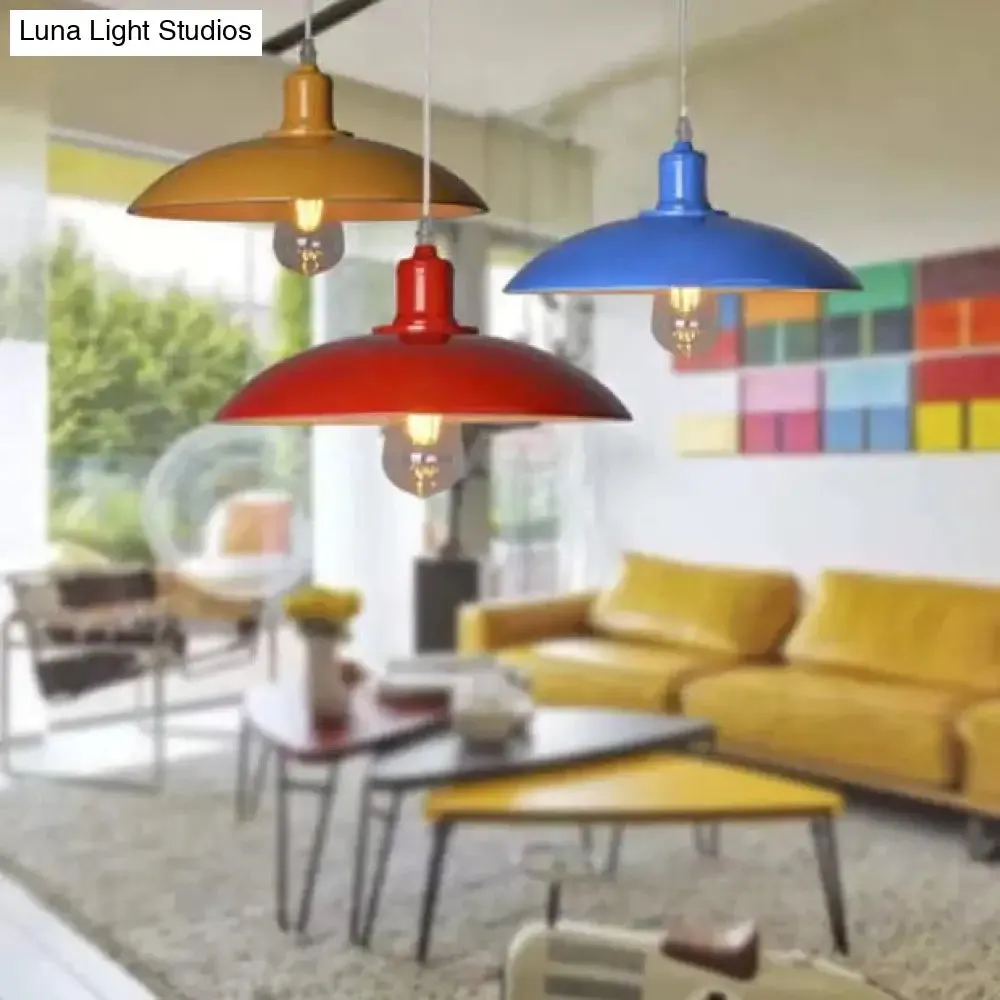 Vintage Metal Saucer Shade Pendant Ceiling Light: Green/Red, Stylish 1-Light Fixture for Table